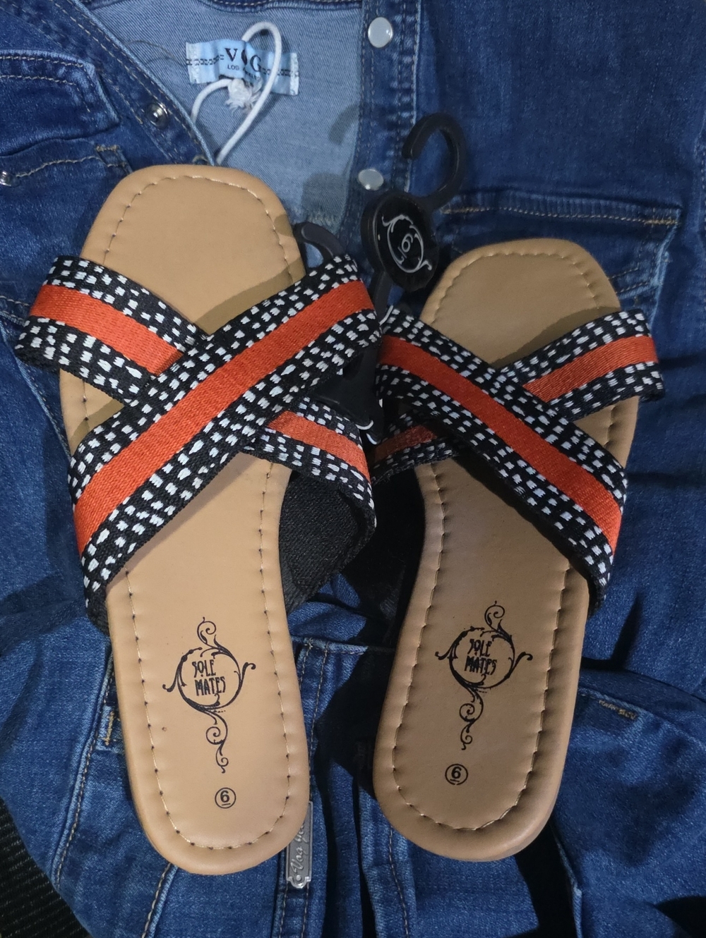 Soulmates Black & Orange Crisscross Slide Sandals